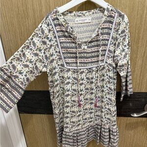 White and Red Embellished 3/4 Sleeve Casial Bohemian Dress